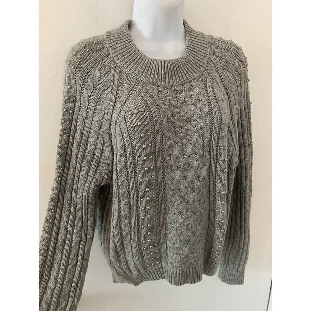 Bp Grey Crew Neck Sweater With Bead‎ Accents Size M
